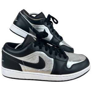Nike Air Jordan 1 Low Black Metallic Silver Unisex Men 10.5 Women's 12 Sneakers